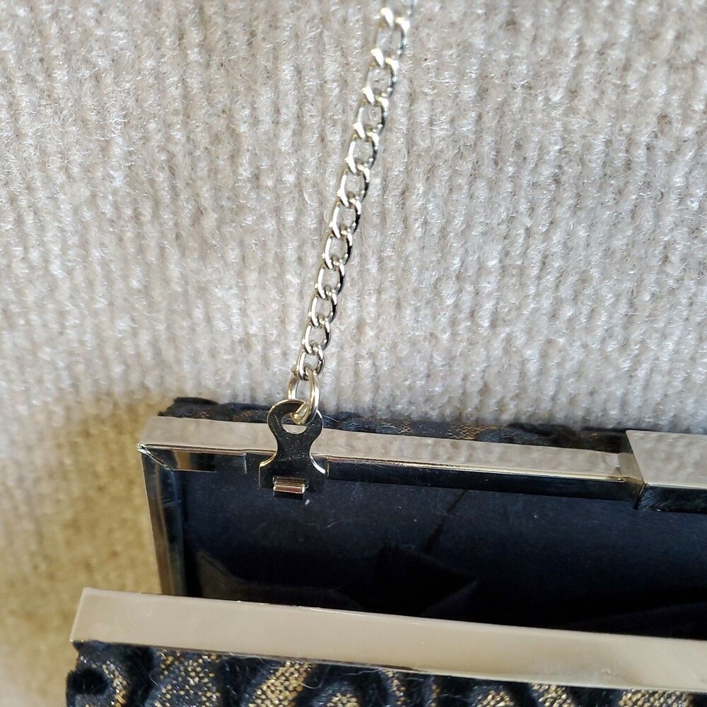 Evening Bag Clutch Purse Formal Black Velvet Baroque Metal Clasp Chain Strap - Picture 9 of 10